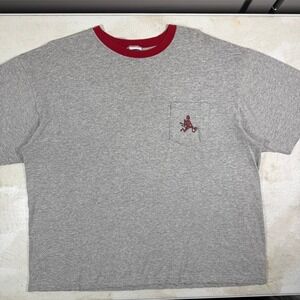 Vintage Old Navy Ringer T-Shirt XL Gray Red Devil Pocket Tee Made in USA RARE